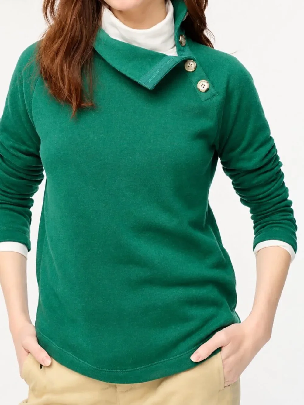 J. Crew Wide Button-Collar Pullover Sweatshirt in Cloudspun Fleece Meadow #A3059